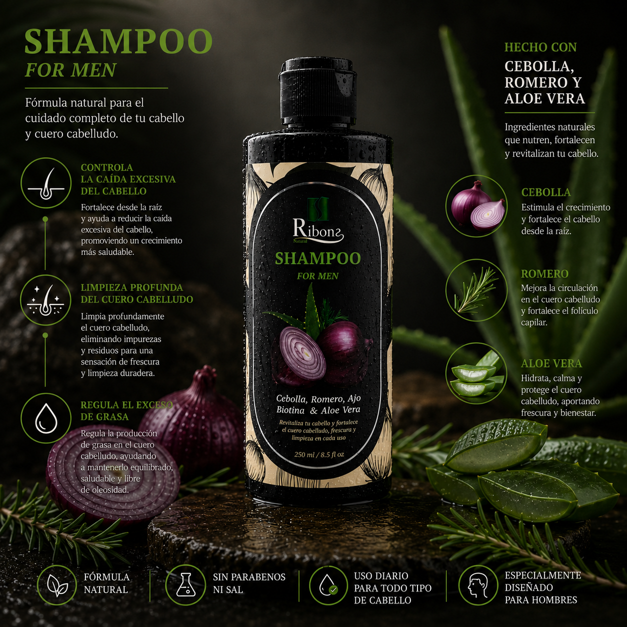 Shampoo control caída de Cebolla – Hombre - 250ml